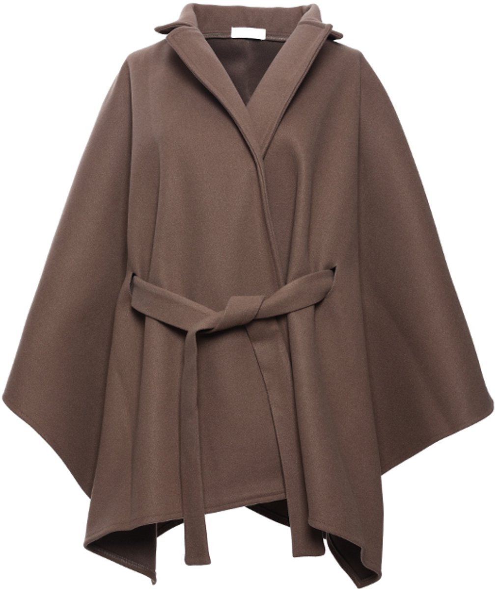 Dames Cape Jas met Reverskraag - Poncho Jas met Strikceintuur - Elegante Wintercape & Omslagdoek - Warme Dames Jas - Cadeau voor Vrouw - Bruin