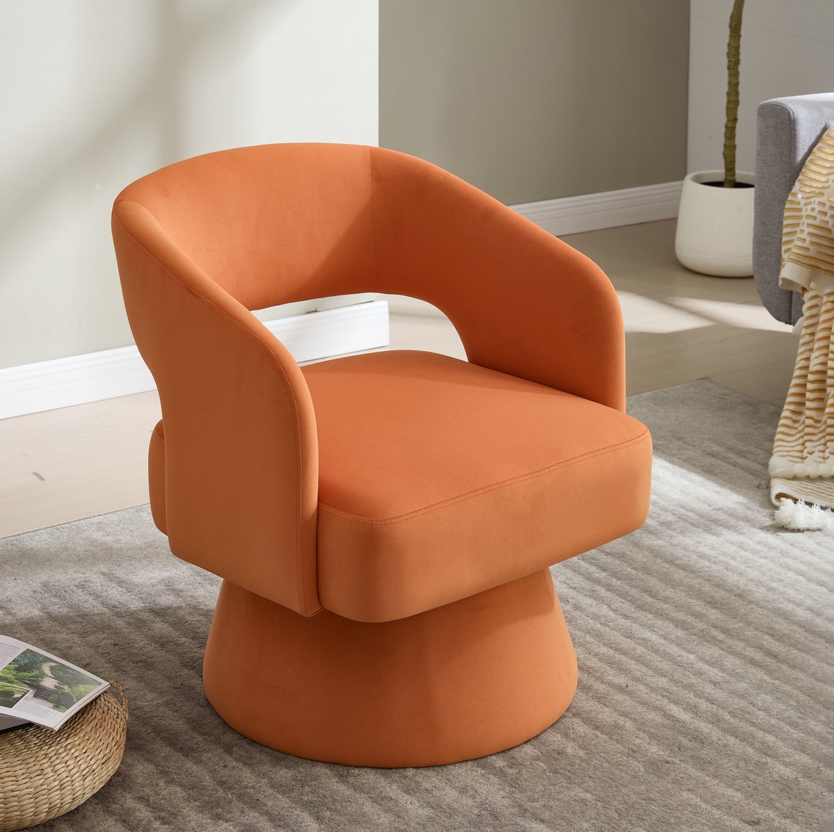MODFU - Fauteuil - 360 Graden Draaibaar - Moderne Stijl - Woonkamer - Chenille - Oranje
