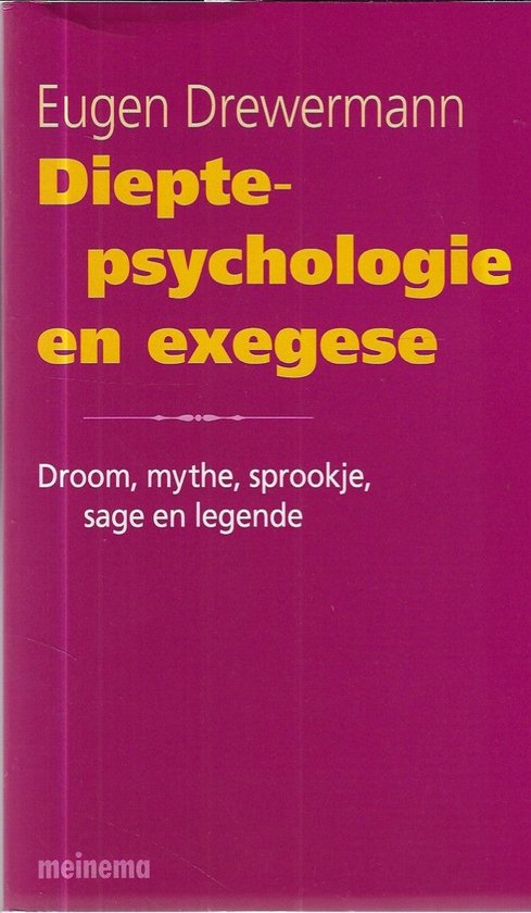 Boek "Dieptepsychologie en exegese" van Eugen Drewermann. Titel in geel en wit op paarse achtergrond.