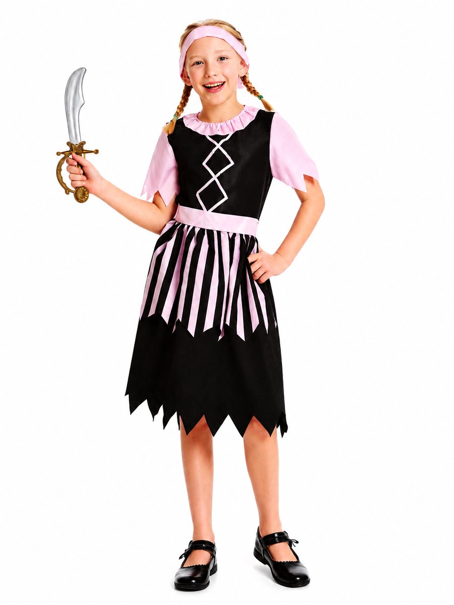 Goodmark - Piraten jurk - Maat 128 - Verkleden - Kinderen - Carnaval - Hoofdband