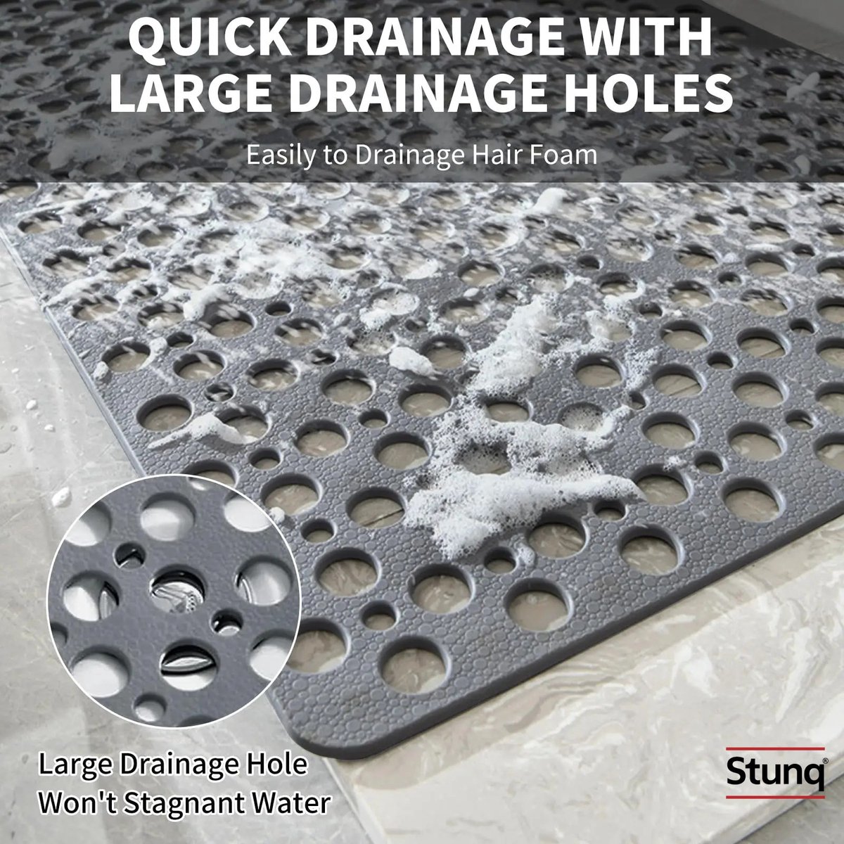 Stunq® Antislip Douchemat Grijs met Afvoergaten – Machinewasbaar & Antibacterieel