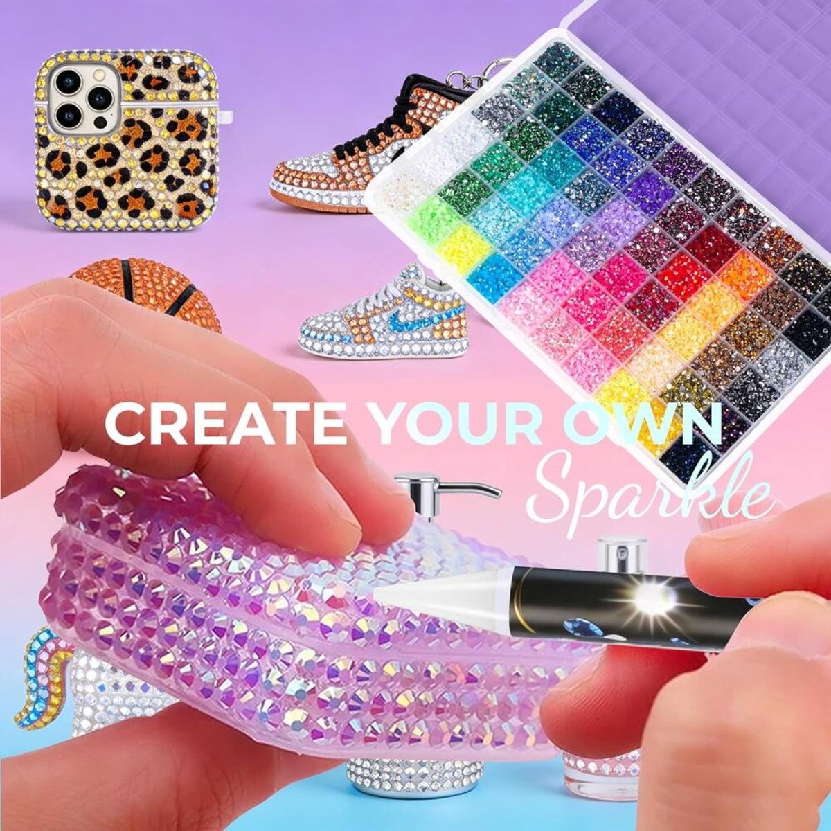 Currero Bedazzle Kit - Bedazzling - Plakstenen - Strass Steentjes - DIY Versieren - Nagel Decoratie - Met Pincet En Applicator - 5mm