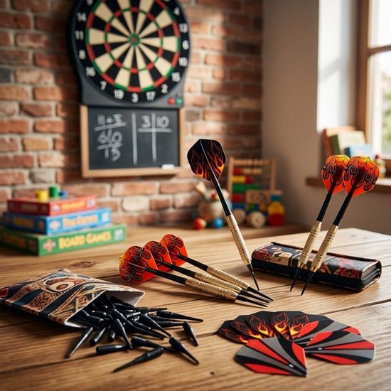 12 stuks dartpijlen soft tip – zwart goudkleurig rood oranje – dartpijlen set met vlam patroon – inclusief verwisselbare flights en zwarte kunststof dartpunten — afbeelding 5