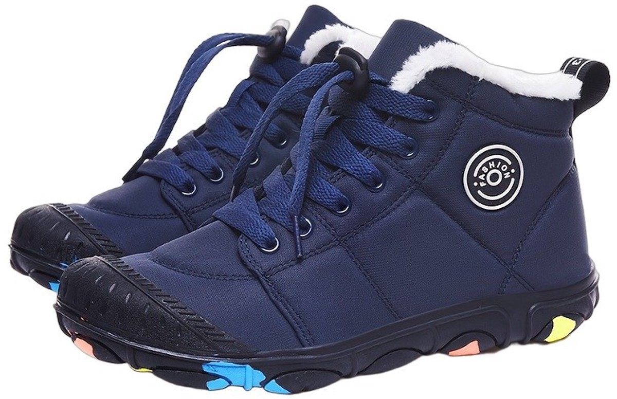 Currero Snowboots Jongens Sneeuwlaarzen Kinderen Winterlaarzen Jongens Gevoerde Winterschoenen Waterdicht Antislip Zool Warm Gevoerd Kinderlaarzen Donkerblauw