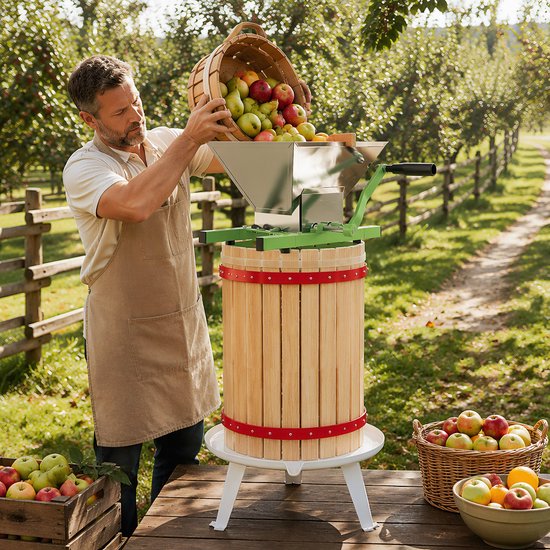 Fruitpers 30L Hout + Fruitmolen 7L RVS - Complete Handmatige Vruchtenpers & Appelmolen Set - Inclusief Persdoek, Drukplaat en Metalen Spindel - Geschikt voor Wijn, Cider, Appels en Bessen - NAIZY van NAIZY — afbeelding 4
