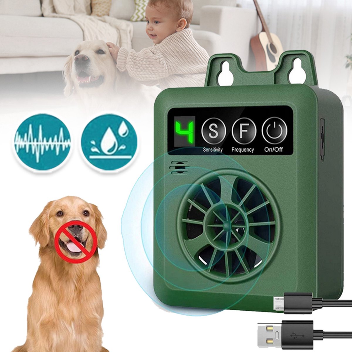 Ultrasone Blafcontrole Met Digitaal Display & 4 Frequenties - IP65 Waterdicht, Ingebouwde Microfoon, 1200mAh 30 Dagen, 15m Detectie - Voor Binnen & Buiten - Donkergroen