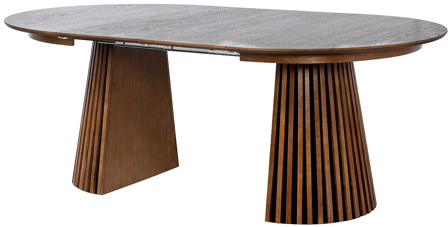 Vente-unique Uitschuifbare eettafel voor 4 tot 8 personen in eiken fineer - Natuurlijk donker - CARMIZA