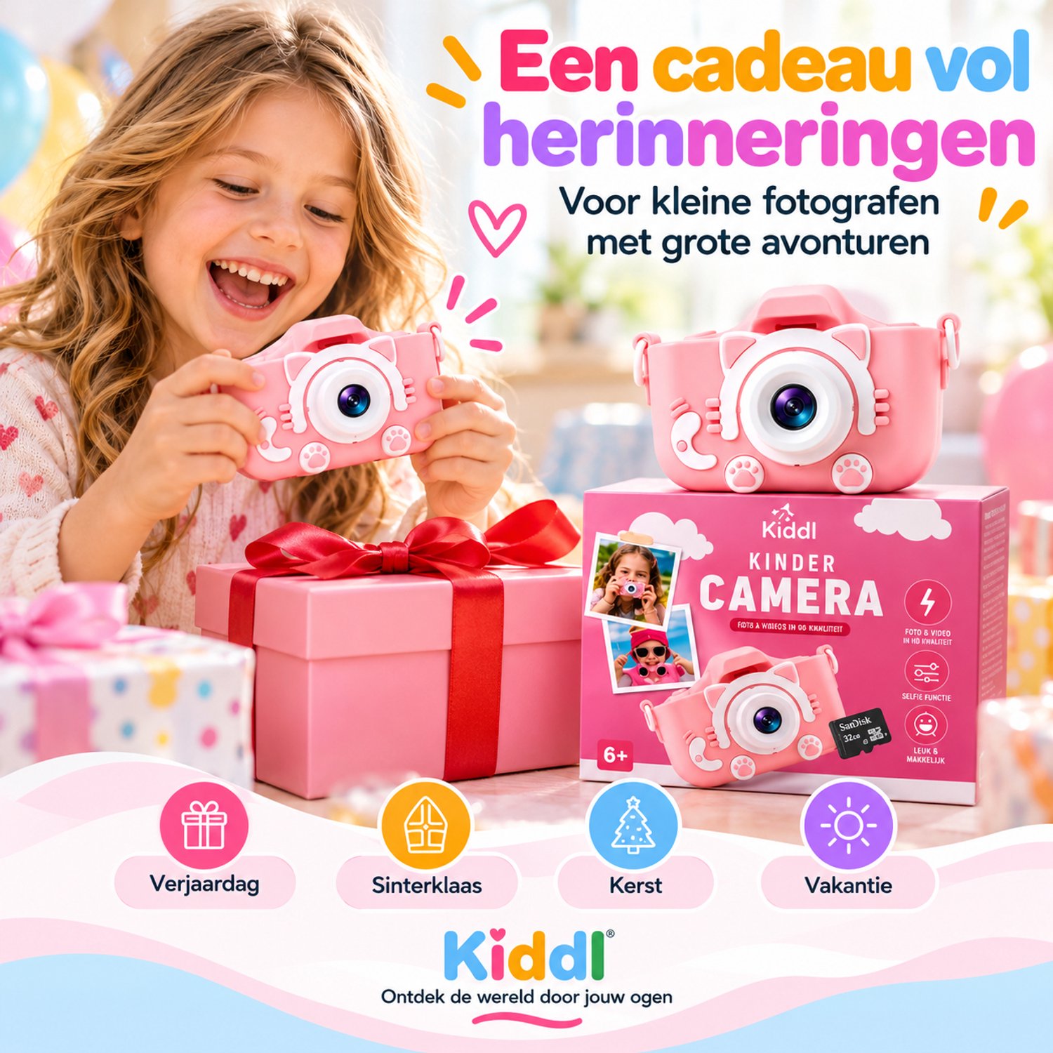Kiddl Kindercamera – Digitale Camera voor Kinderen – 32GB SD-kaart – Selfiecamera – Foto & Video – Nederlands Menu — afbeelding 7
