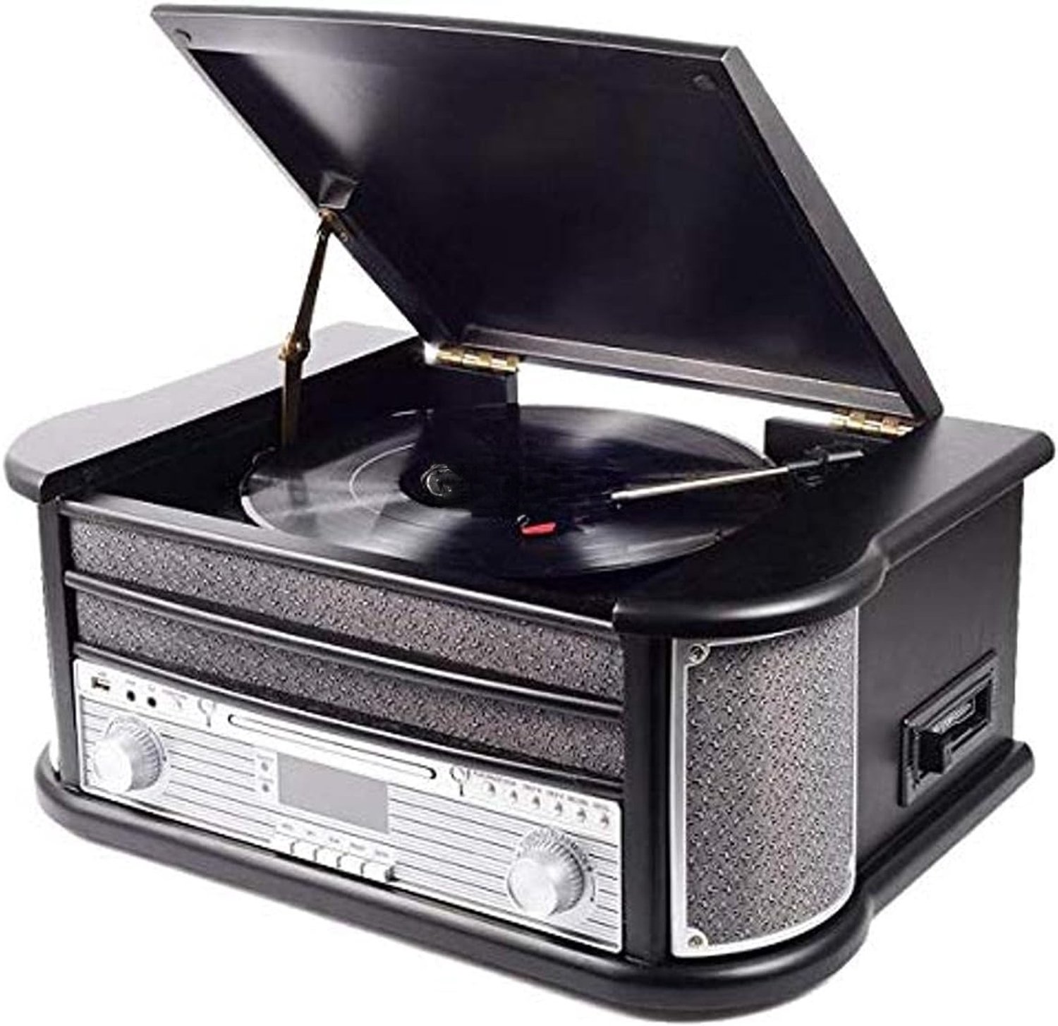 QEVA Platenspeler met CD Speler - Platenspeler - Vinyl Speler - Zwart - 52cm x 35cm x 22cm