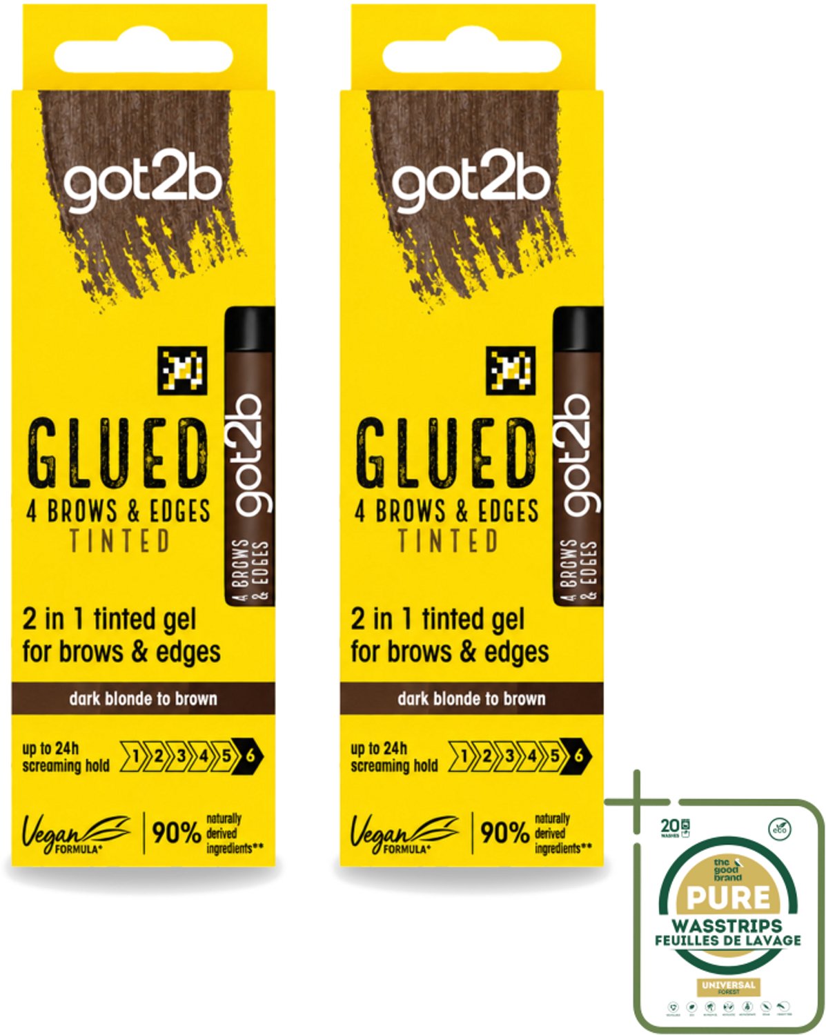 2 x Got2B - 2-in-1 Gel - Brows & Edges Donkerbruin - 16 ml - Wasstrips - Wenkbrauwen Stylen - Haarranden Stylen - Haarlijn Stylen - Donkerbruine Gel - 2-in-1 Gel