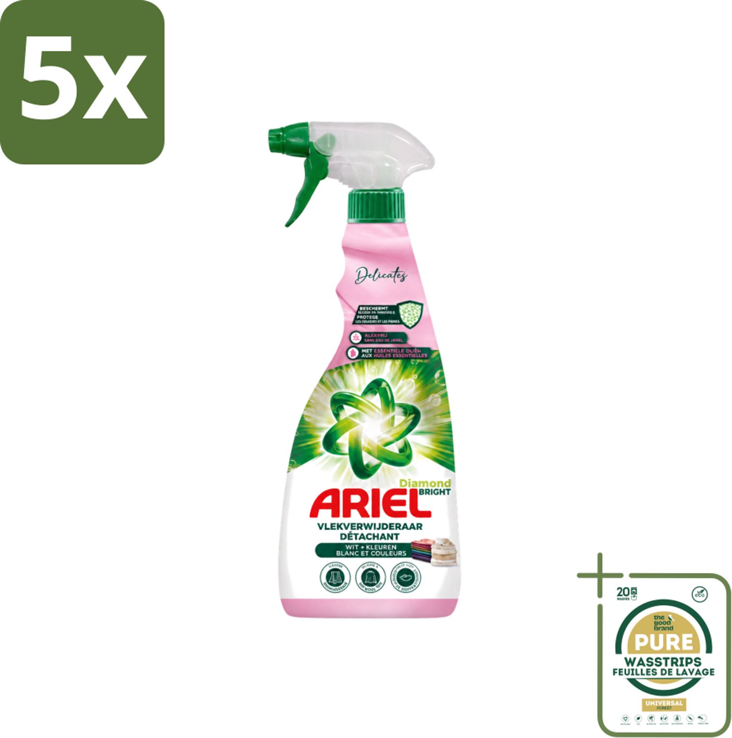 5 x Ariel - Vlekkenverwijderaar - Delicate & Wool Spray - 750 ml - Wasstrips - Vlekkenverwijderaar Zijde - Vlekkenverwijderaar Wol - Vlekkenverwijderaar Babykleding - Vlekkenverwijderaar Fijn Wasgoed - Vlekkenverwijderaar Zonder Bleek