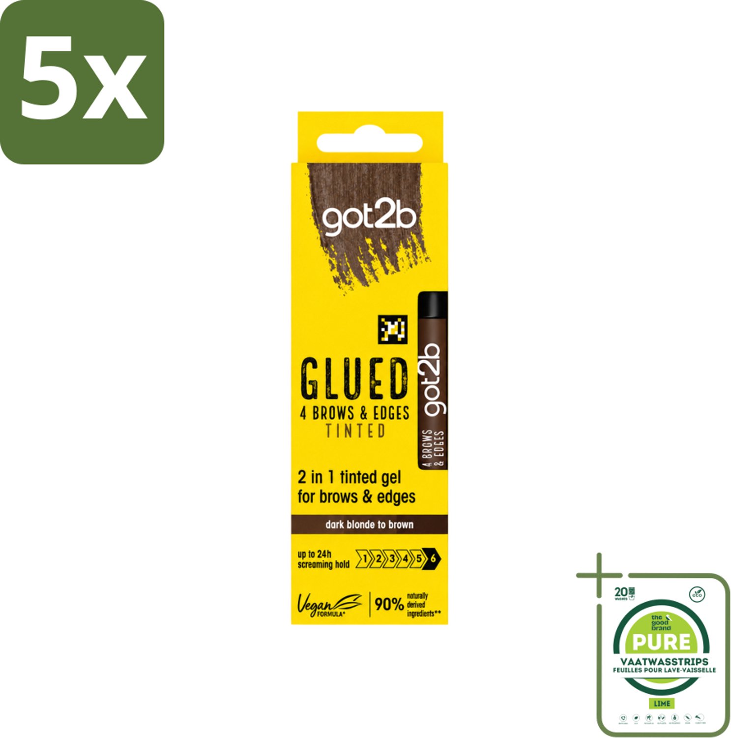 5 x Got2B - 2-in-1 Gel - Brows & Edges Donkerbruin - 16 ml - Grootverpakking - Vaatwasstrips - Wenkbrauwen Stylen - Haarranden Stylen - Donkerbruine Gel - 2-in-1 Gel - Natuurlijke Look