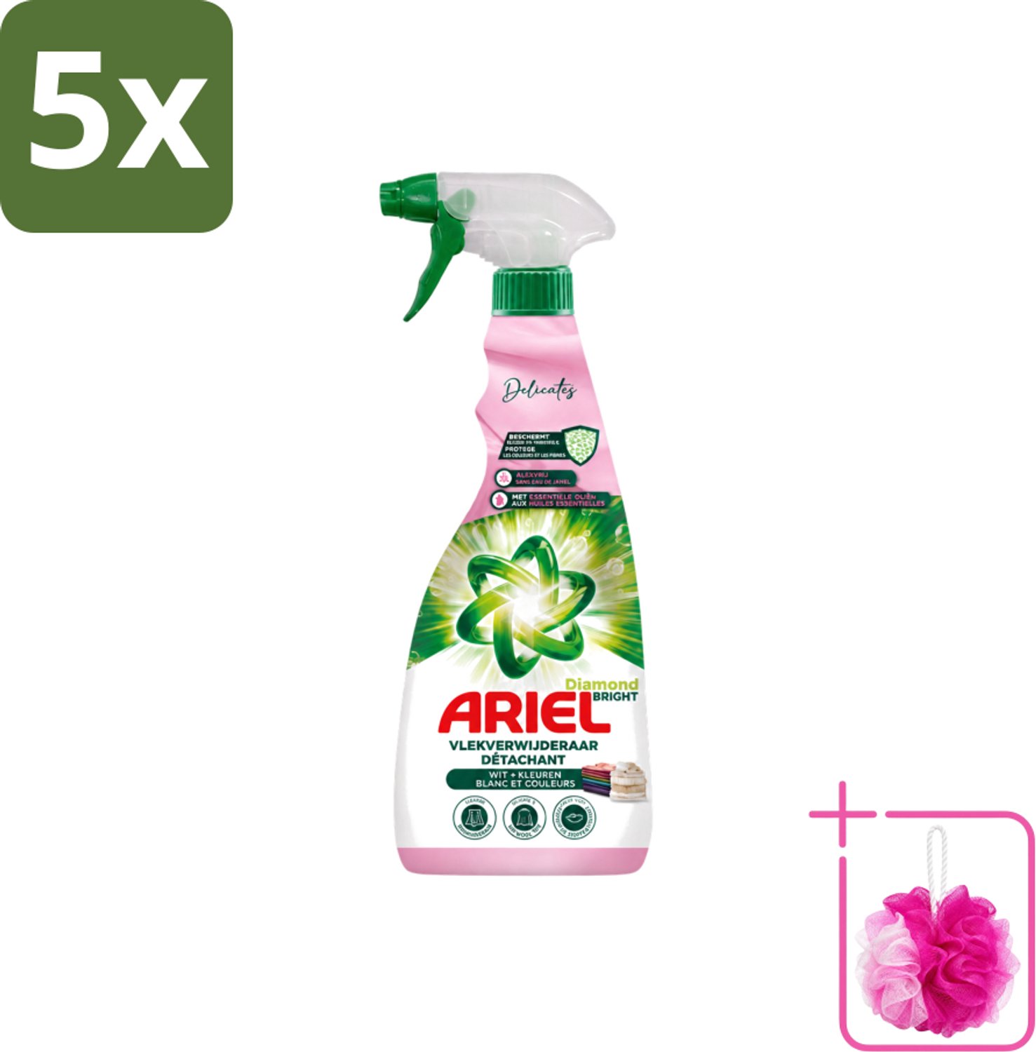 5 x Ariel - Vlekkenverwijderaar - Delicate & Wool Spray - 750 ml - Bulkverpakking - Vlekken verwijderen - Douchemop - Delicate stoffen reinigen
