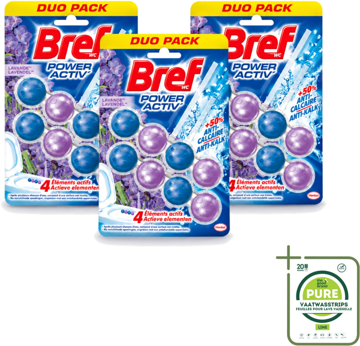 3 x Bref - Toiletblok - Lavender - Grootverpakking - Vaatwasstrips - Toiletblok Lavender - Reiniging Toilet - Frisse Geur Toilet - Kalkaanslag Voorkomen - Paars Water Toilet