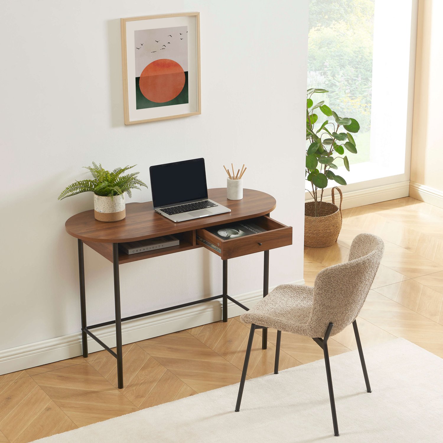 BAITA BAÏTA - GAIA - Bureau 110 cm - Lade en open vak - Walnootlook en zwart