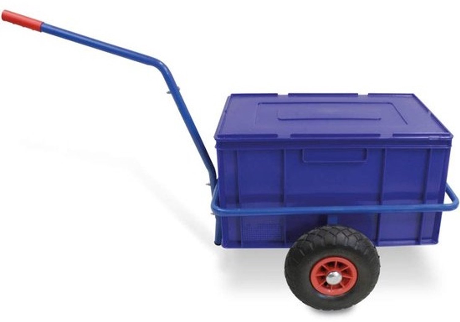 Handwagen met kist - Dienstkar voor Eurobox - Materiaaltransport - Lekvrije banden - 200 kg draagkracht - Blauw