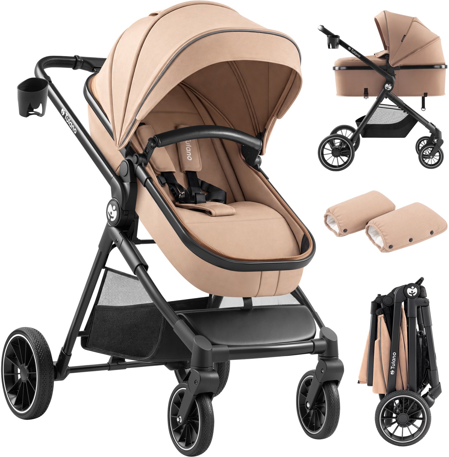 Tulano Toledo 35 Kinderwagen 2-in-1 - Met Reiswieg & Zitting - Inklapbaar - Taupe