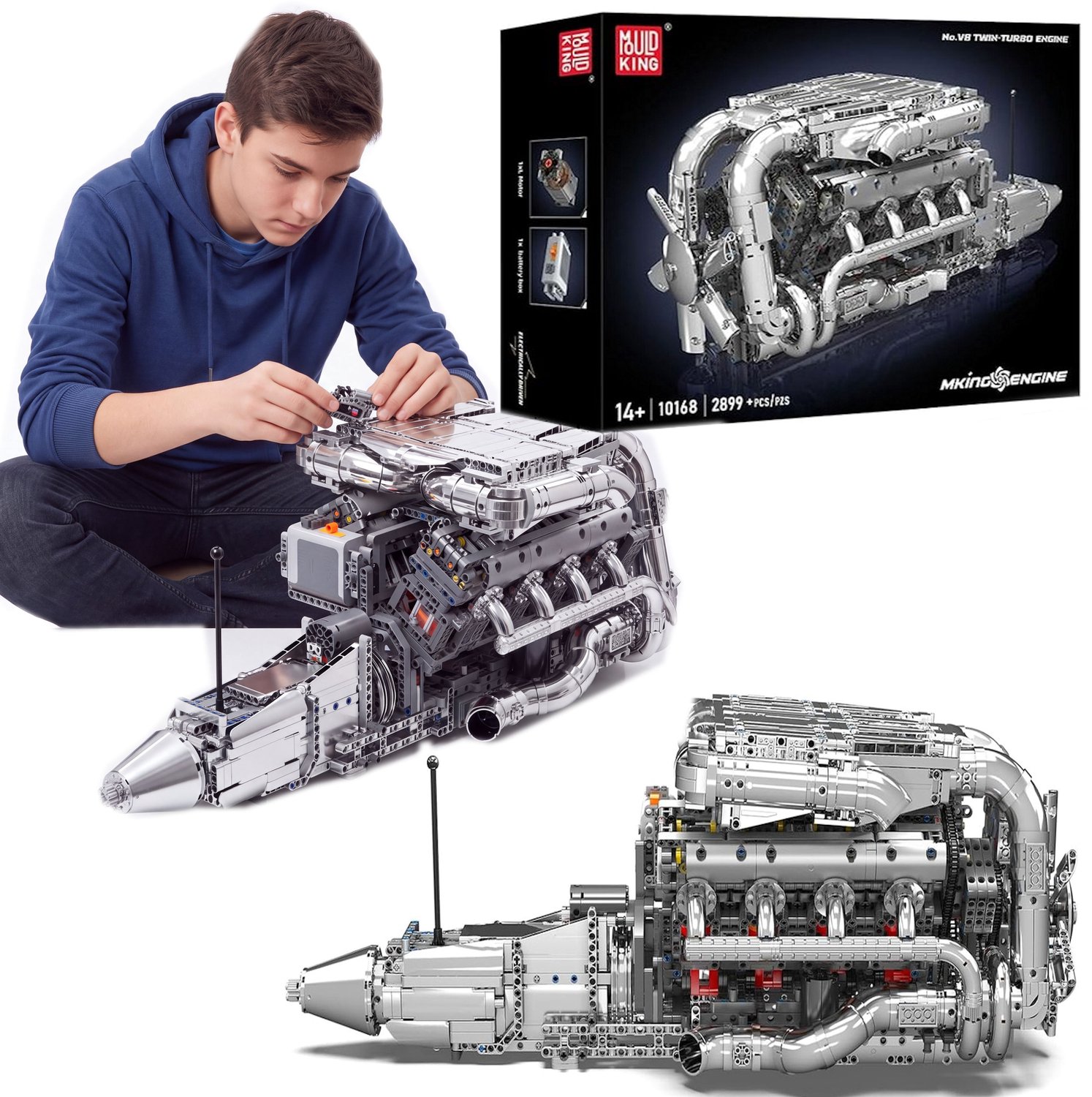 COIL V8 Twin Turbo Motorblok Bouwset – 2899 Onderdelen – Technisch Bouwpakket – V8 Motor Model – Model 10168 - 14+