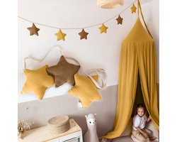 LILIMAUS Sterren slinger kinderkamer - stoffen slinger van mousseline katoen - 300 cm - geel en bruin