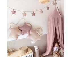 LILIMAUS Sterren slinger kinderkamer - stoffen slinger van mousseline katoen - 300 cm - poederroze en zachtroze