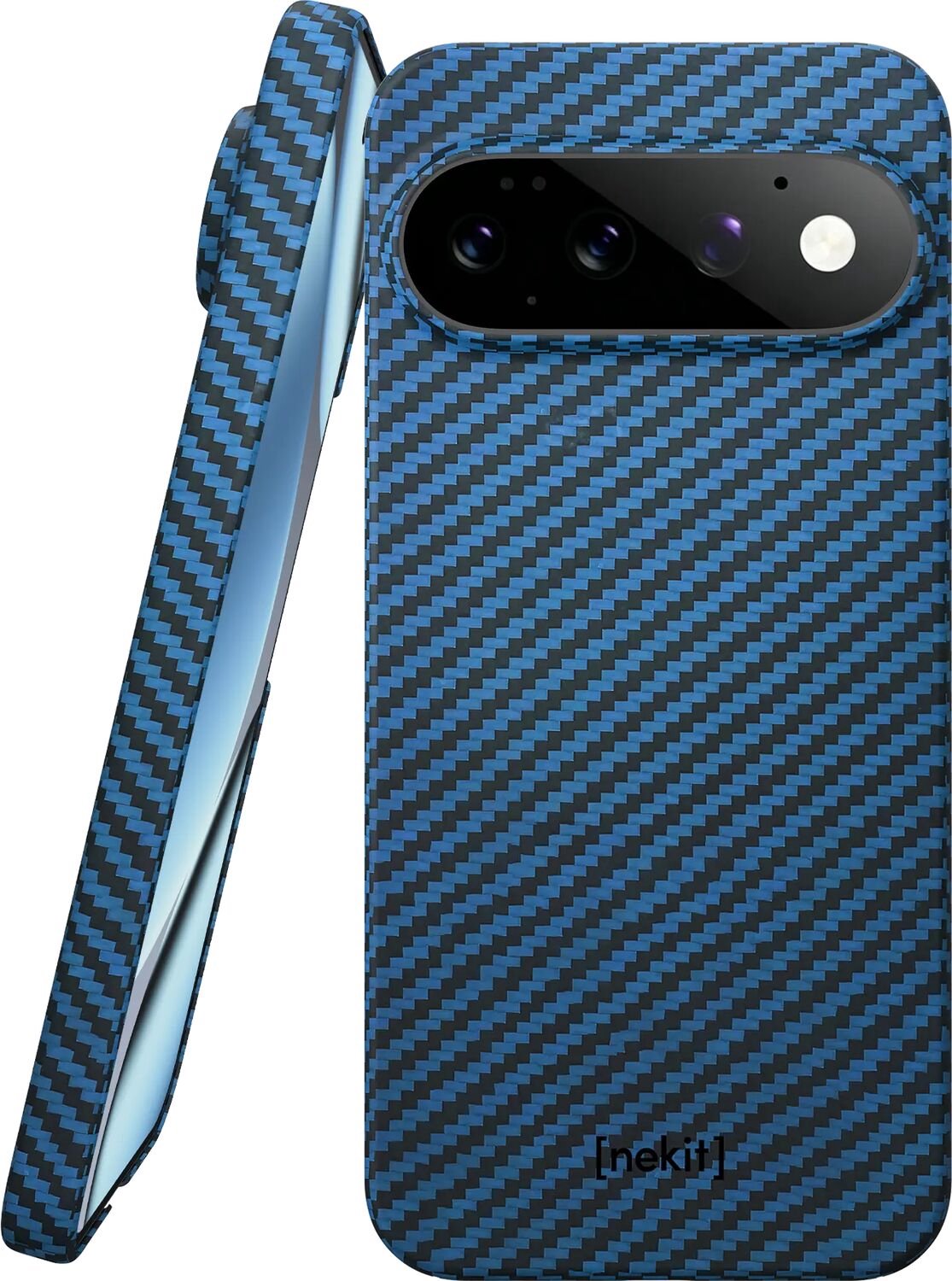 NEKIT Fiber Hoesje Geschikt voor Google Pixel 11 Pro - Compatibel met MagSafe en Qi2 - High-Tech Kevlar - Back Cover Ultra Dun - Blauw