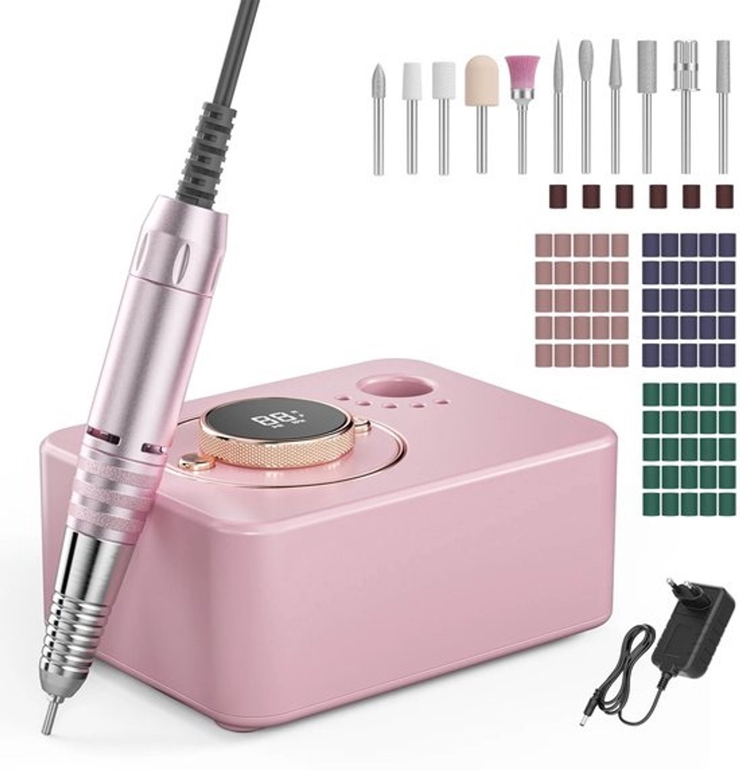 Novendo Goods - Professionele elektrische nagelvijl 35000 RPM – Nagelfrees met 45 snelheden - LCD-scherm - F/R-rotatie en voetpedaal – Ideaal voor gel- en acrylnagels