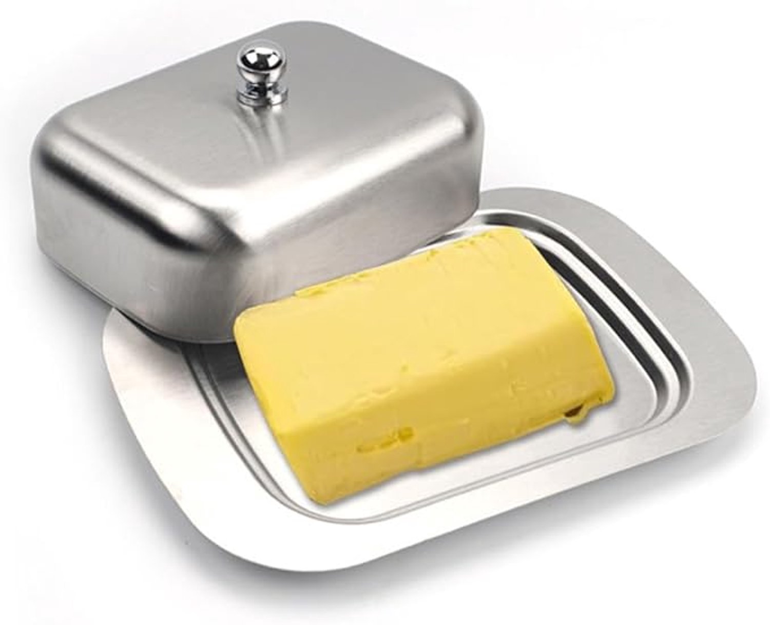 RVS Botervloot met Deksel – Met Handgreep voor Extra Grip – Vaatwasserbestendig – Voor Aanrecht en Keuken