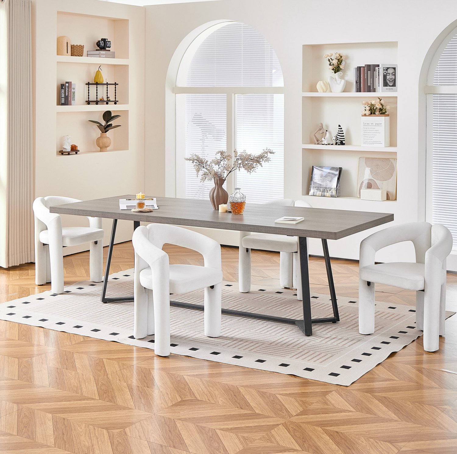MODENUIT Eetkamerstoel - Velvet Met Armleuningen - Set van 4 Voor Eetkamer - Metalen Onderstel - Beige