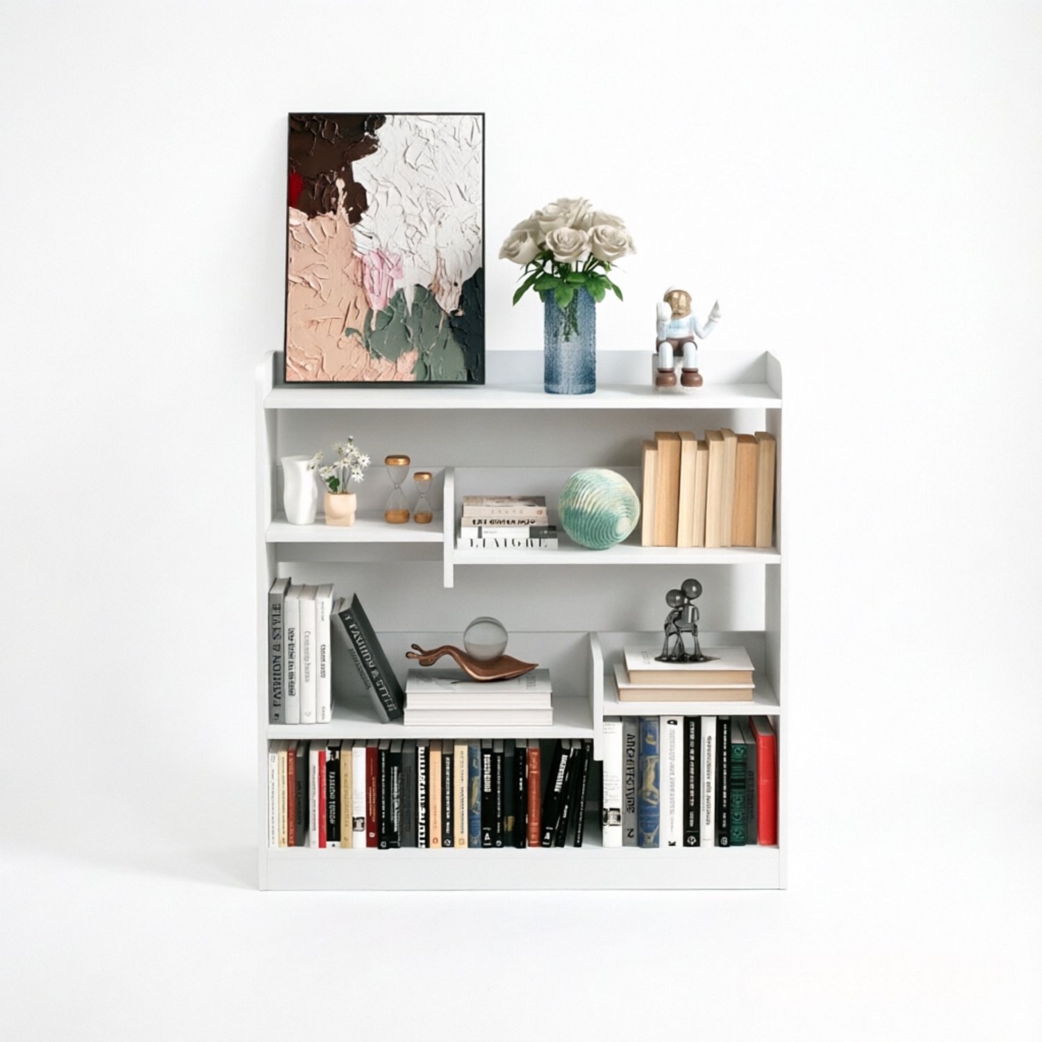 SONNENH Lage boekenkast met verstelbare planken - Wit - 90 x 24 x 91 cm