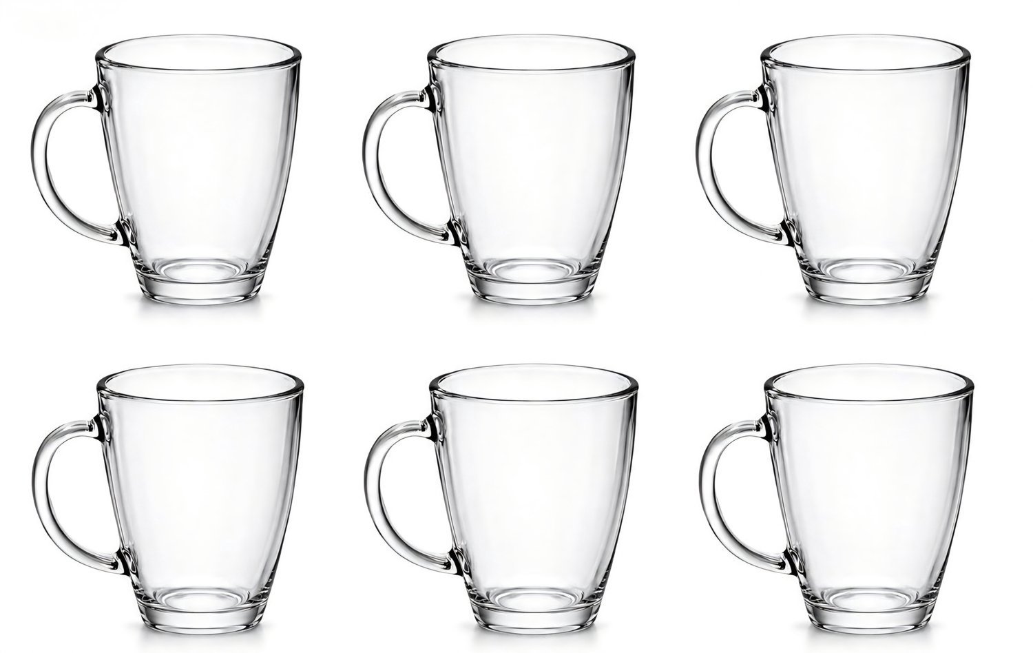 Luxe glazen set met handvat – 6 stuks - premium kwaliteit - theeglas - koffieglas – theekopjes – glas - 350 ml