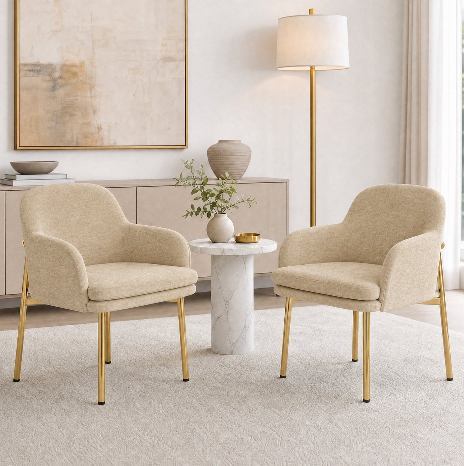 MODENUIT Eetkamerstoelen - Set Van 2 Met Armleuningen - Voor Eetkamer En Keuken - Stof En Metaal - Bruin
