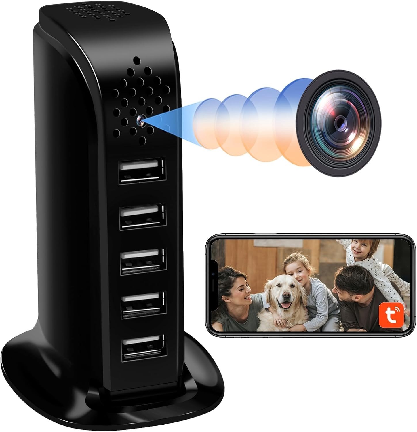 Verborgen WiFi Spionagecamera met 5-Poorts USB-Oplader - Voor Meerdere Apparaten