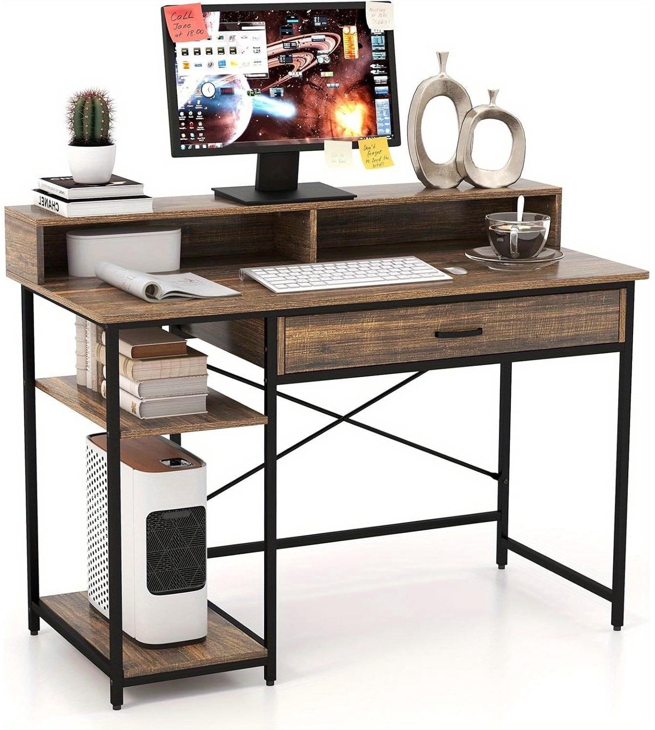 Mura Logistiek Bureau - tafel - Bureautafel - Werktafel - Computertafel - Geïntegreerde Monitorstandaard - 1 lade - PC Opslag