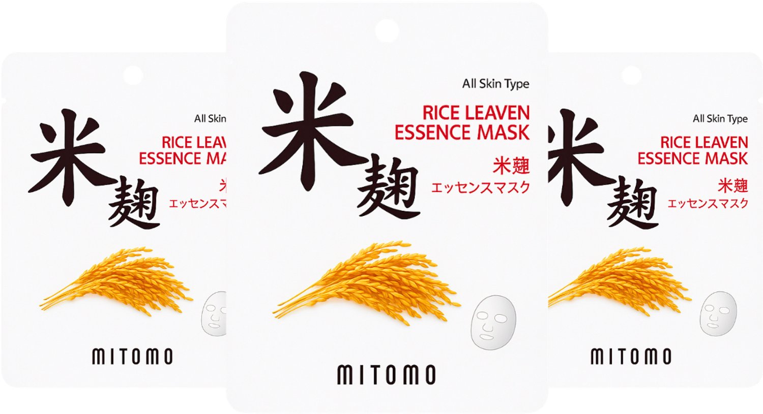 MITOMO Gezichtsmasker Rice Leaven - Verhelderend & Hydraterend Sheet Mask - Gezichtsverzorging - 3 Stuks