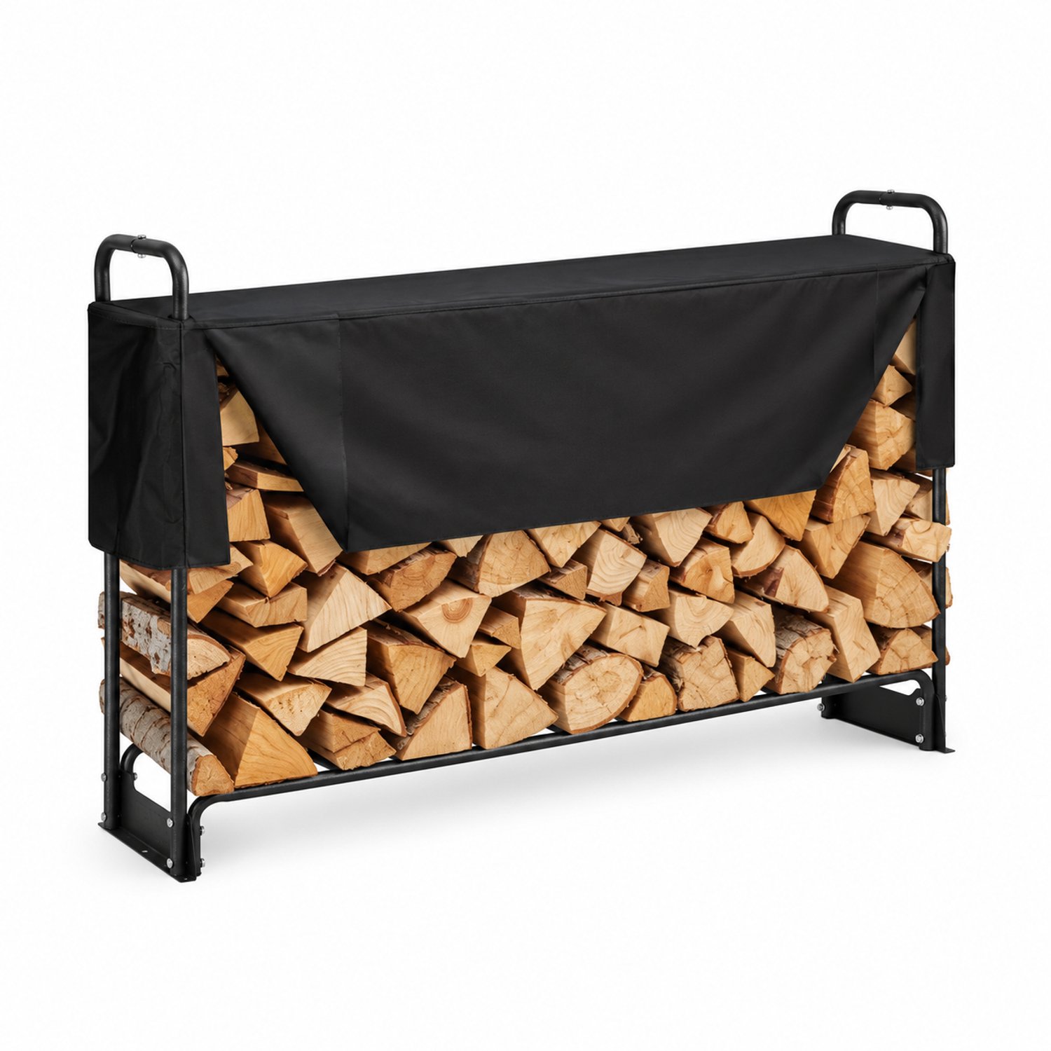 Tremeo Brandhoutrek met Waterdichte Hoes - Haardhoutrek - Houtopslag - 32×36×117 cm - Verstelbare afdekking - Stalen frame