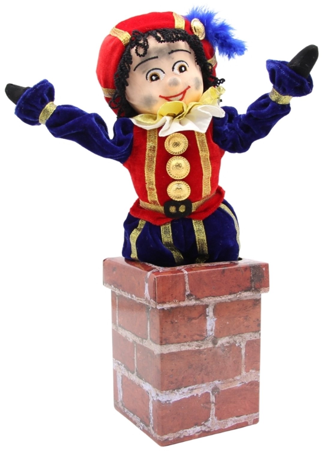 Pietenpop met losse schoorsteen - Sinterklaasdecoratie - 40 cm - lila/roze pietenkostuum - Beekwilder design - handgemaakt
