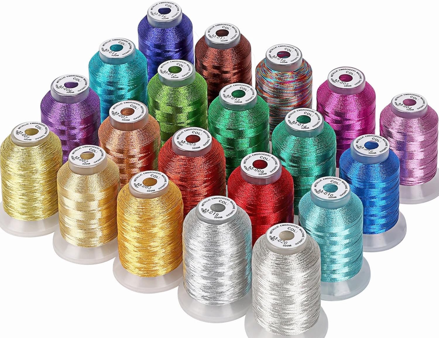 Diverse Kleuren Metallic Borduurgaren Kit - 20 Kleuren - 500M Spoel - Sterke Polyester Draad - Voor Borduren en Naaien