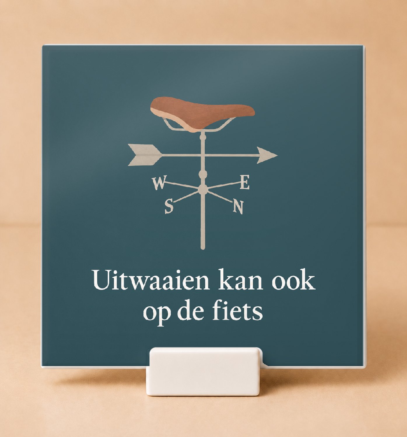 Bedruk King Rustgevende Wie niet waagt wie niet waait Tegel – Sfeervolle wanddecoratie met gedempte gouache voor ontspanning - 15 x 15 cm met houder Wit