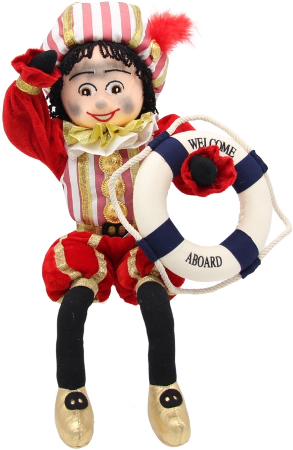 Pietenpop met losse reddingsboei - Sinterklaasdecoratie - 40 cm- Beekwilder design - handgemaakt