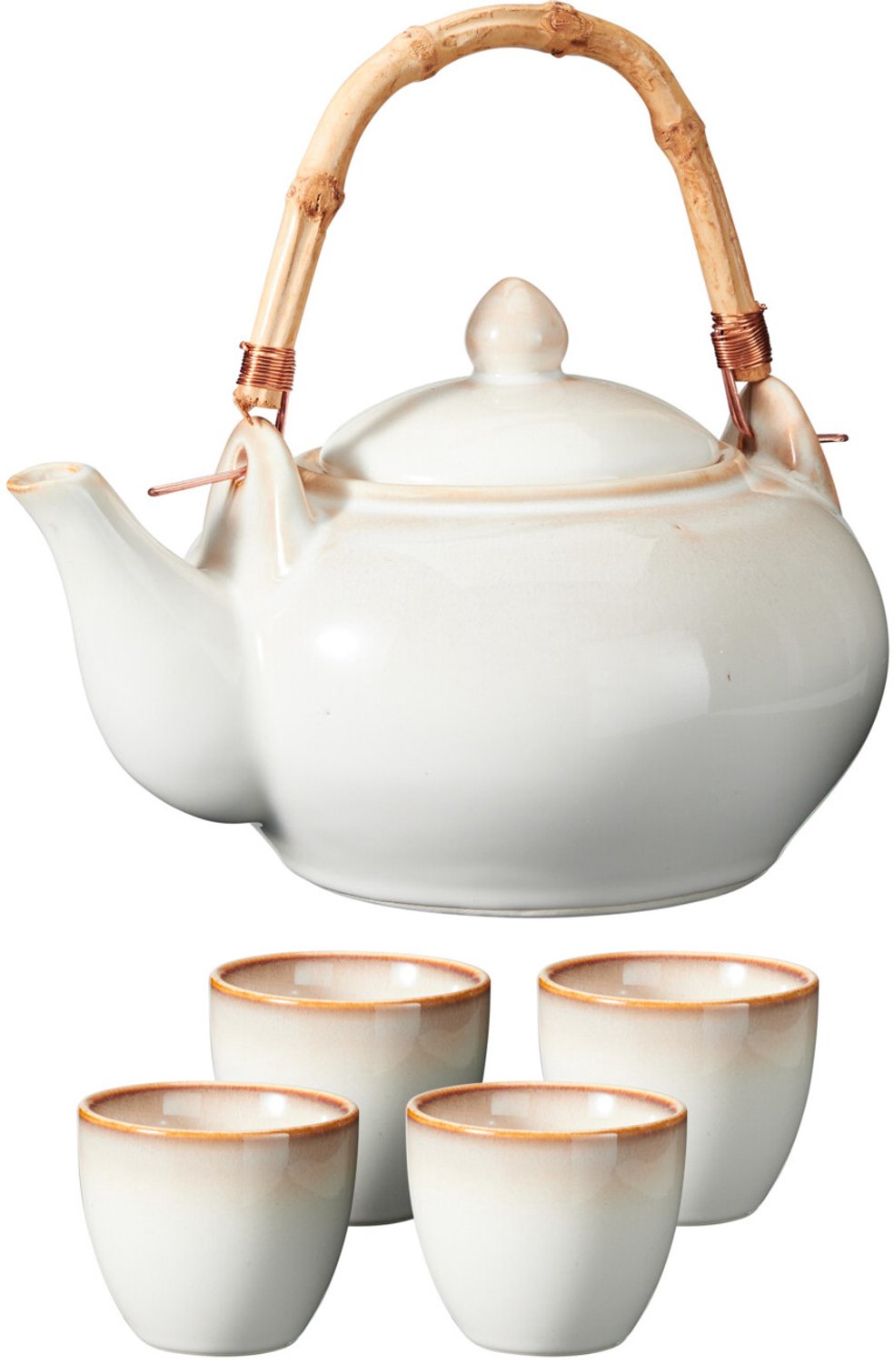 EH Excellent Houseware - Theeset, keramiek, 1 l theepot en 4 kopjes