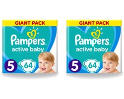 2 x Pampers - Active Baby - Luiers - Maat 5 (11-16 kg) - Zachte Pasvorm - 64 Luiers - Voordeelverpakking - 2 stuks