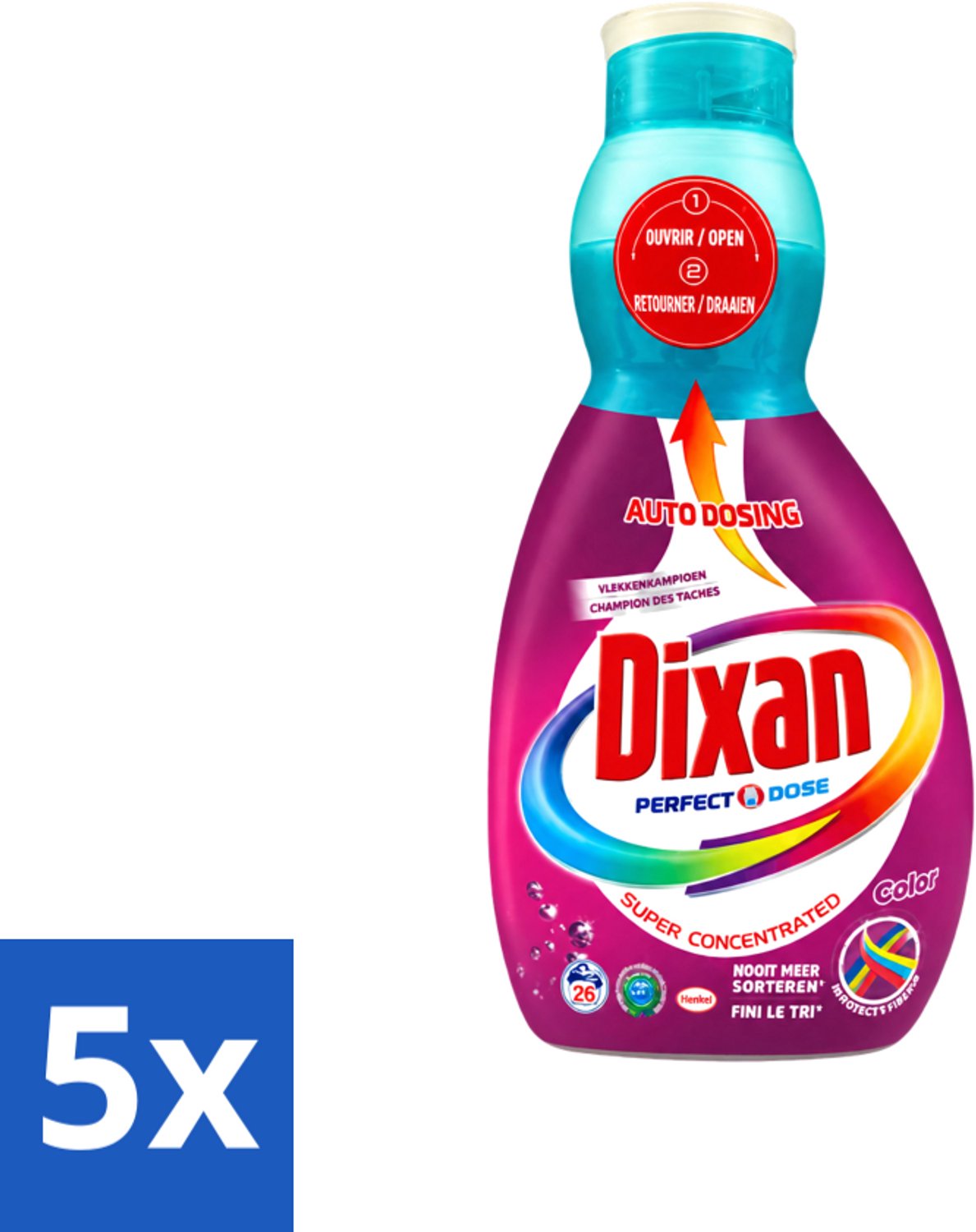5 x Dixan Perfect Dose - Vlekkenkampioen - Extreme Power - Gekleurde Was - 26 Wasbeurten - Voordeelverpakking - 5 stuks