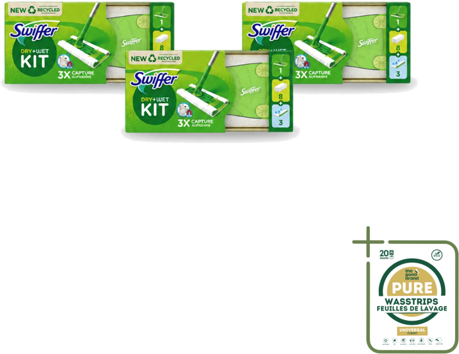 3 x Swiffer – Vloerreiniger – Starterkit – 1 dweil + 8 droge & 3 vochtige doekjes - Wasstrips - Vloerreiniger - Schoonmaken - Stofzuiger - Droge Doek - Vochtige Doek