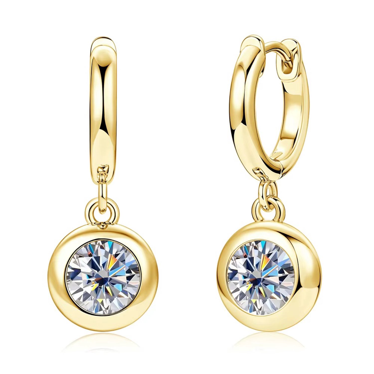 Selevie Oorbellen Geelgoud – Hanger met Moissanite 1.2 ct - Oorhangers