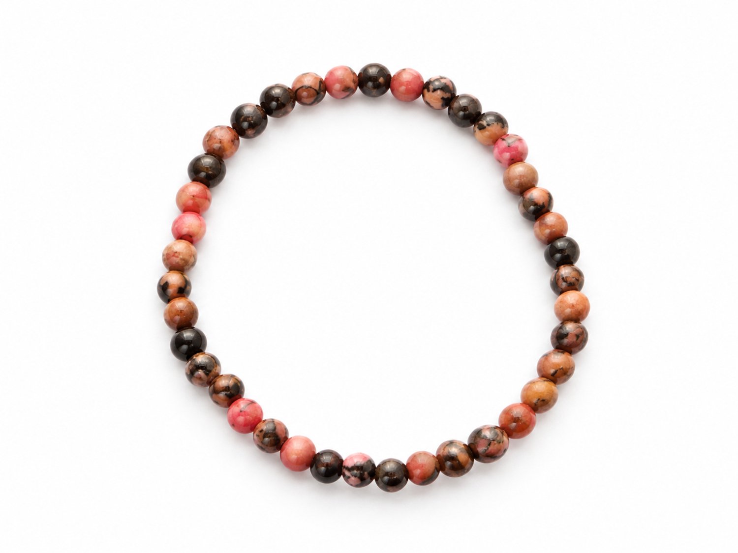 Rhodoniet Armband – 17 cm – 4 mm Natuursteen Kralen – Roze Zwart – Edelsteen Armband – Rhodoniet – Rhodoniet armband - Natuursteen – Dames & Heren – Armband met kleine kralen – Fijne armband – Multi kleuren natuursteen – Multi kleuren armband