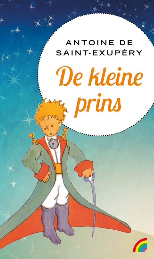 Boekomslag van De kleine prins door Antoine de Saint-Exupéry met een illustratie van de prins in een blauwe mantel.
