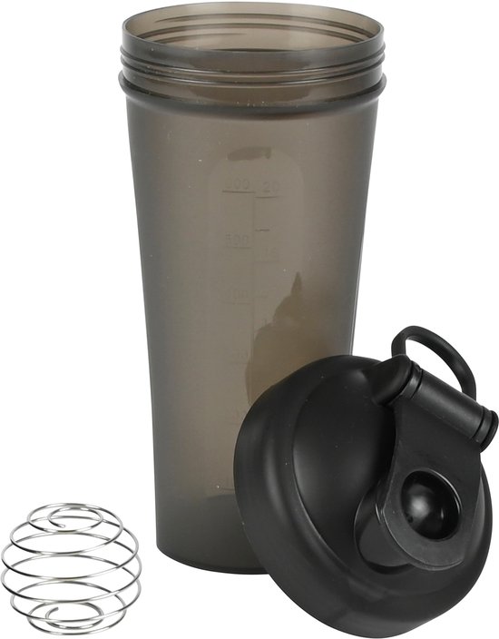 Shakerbeker 600 ml - Met RVS mengbal en maataanduiding - Zwart/grijs - 1 stuk