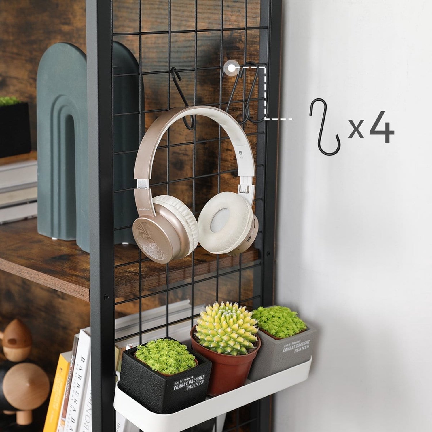 Klarven Boekenkast Vintage Bruin-zwart - Boekenkast Kind - Boekenkastje - Boekenkasten - Boekenkast Kinderen - Bookcase - Met S-haken, Stalen frame - 74x30x155 cm