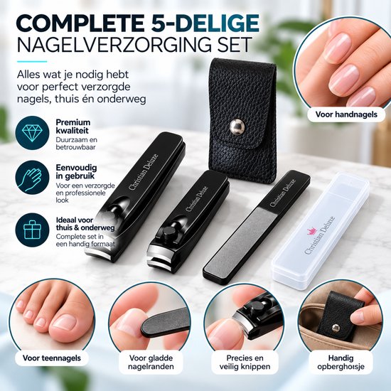 Christian Deluxe® Combo Nagelknipper Set met Nano Glasvijl - Nagelknipper - Teennagelknipper - Pedicureset - Manicure set - Pedicure — afbeelding 4