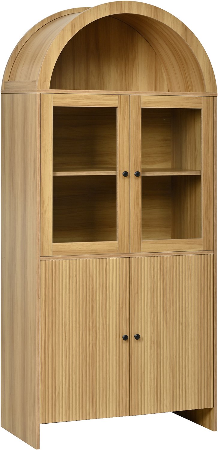SONNENH Vitrinekast met boogvormige nis, 2 glazen deuren en 2 ribbeldeuren - 78 x 40 x 176 cm